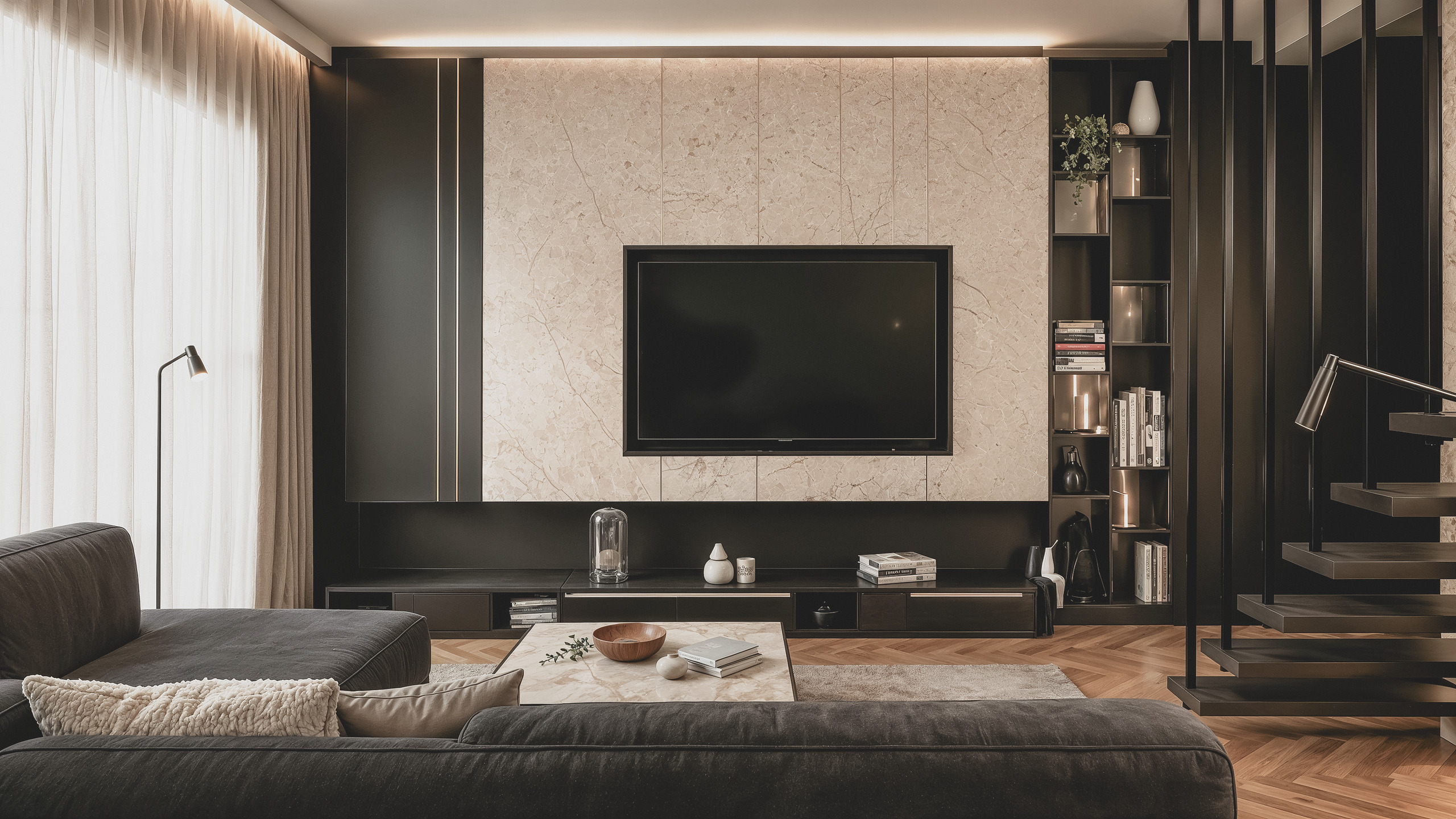 Salon w domu jednorodzinnym — projekt SMUS design